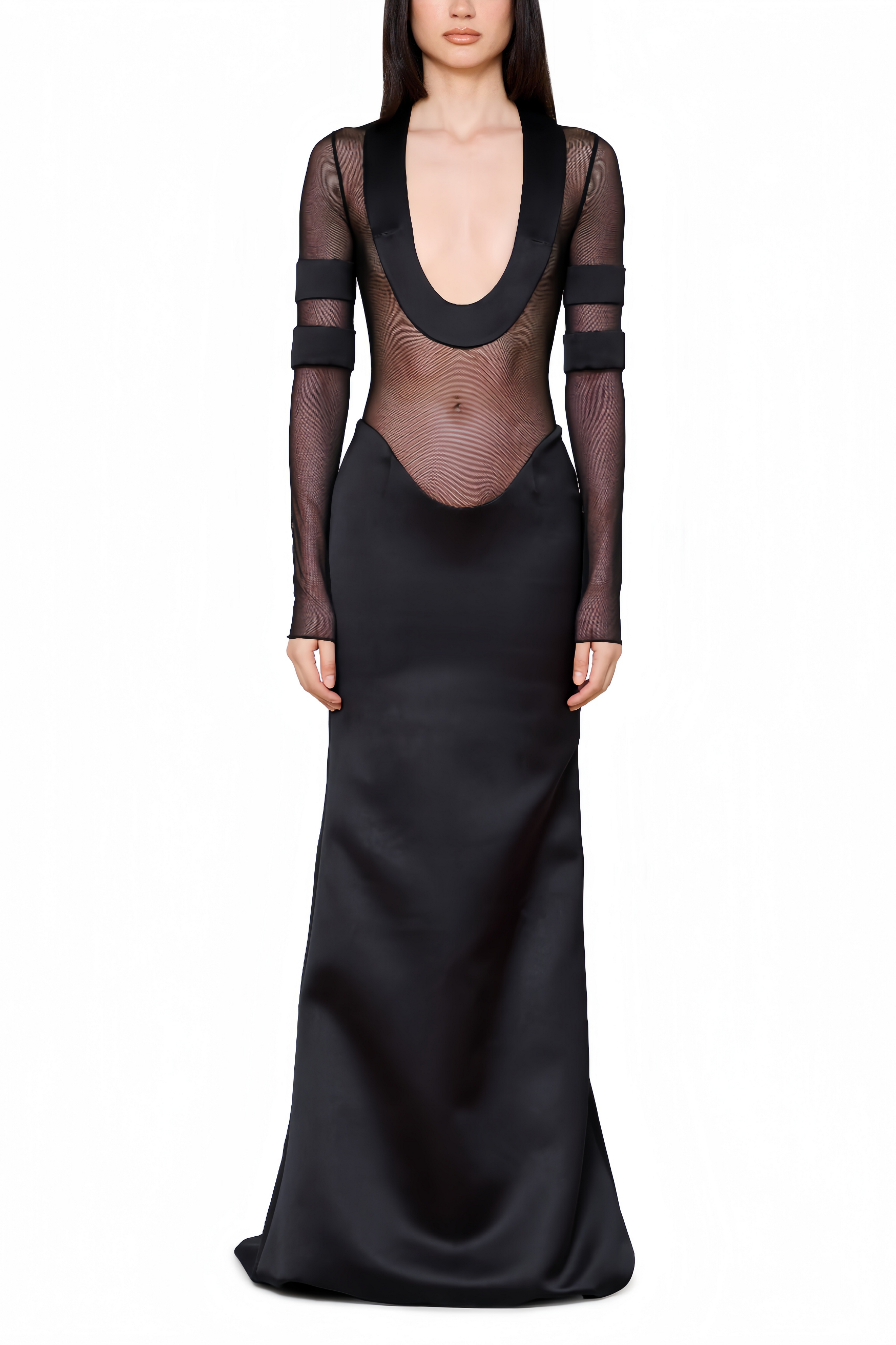 Panagiota Black Mesh-Panel Gown (Final Sale-US Only)