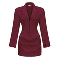 Rosette Burgundy Ruched Blazer Mini Dress (Final Sale-US Only)