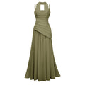 Vestido maxi sin tirantes Romane Green de chiffon, vestido largo de corsé ajustado y elegante para ocasiones especiales.