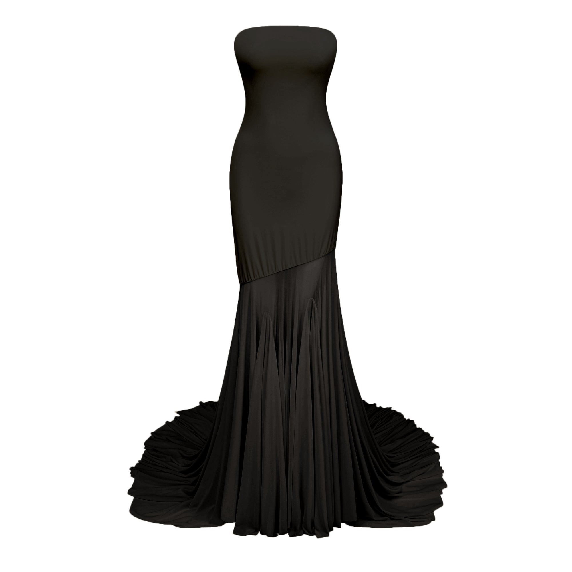 Vestido largo de tul negro con hombros al descubierto de la marca Final Sale, diseño transparente y elegante para ocasiones especiales.