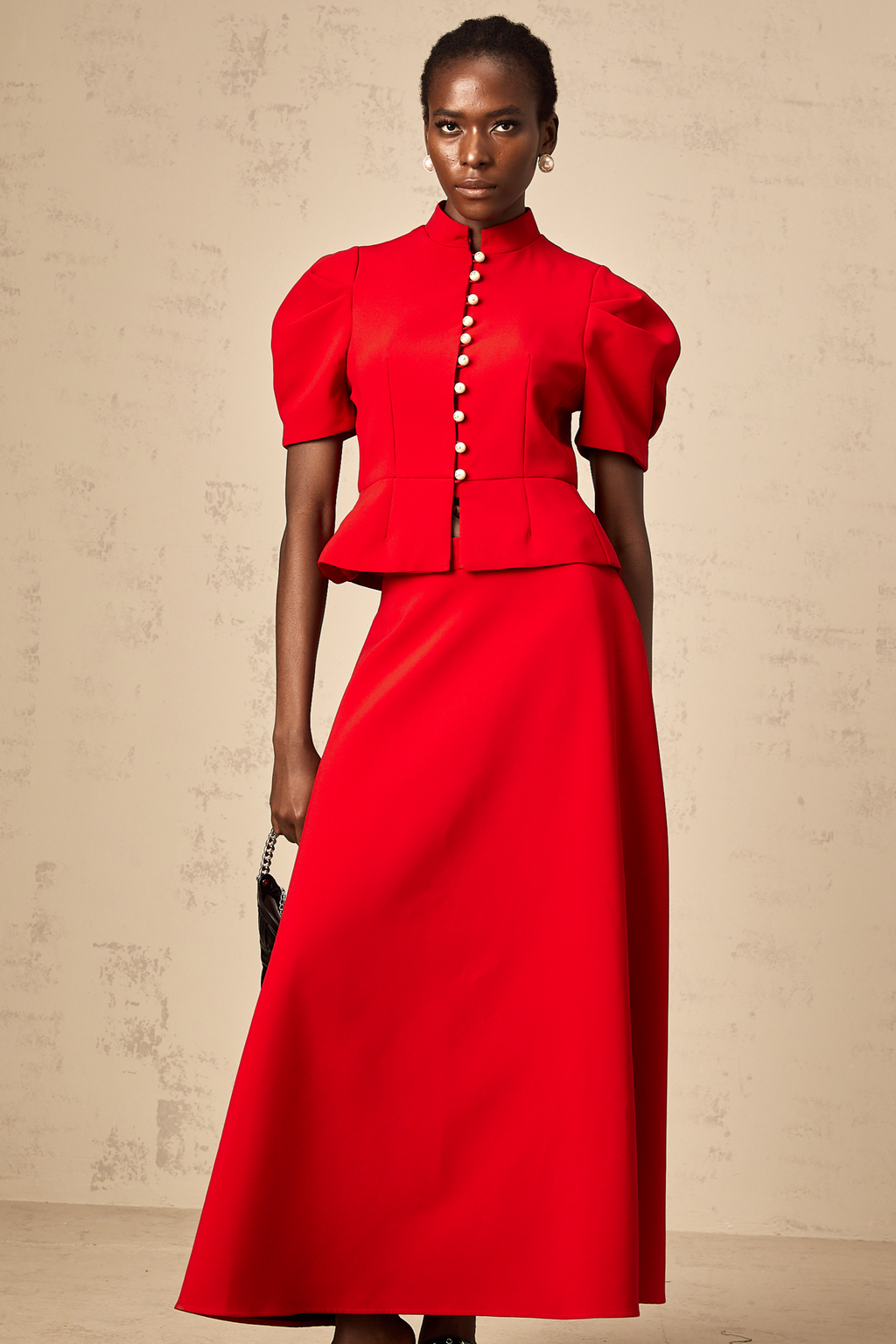 Colette red pleated blouse & skirt matching set (Final Sale-US Only)
