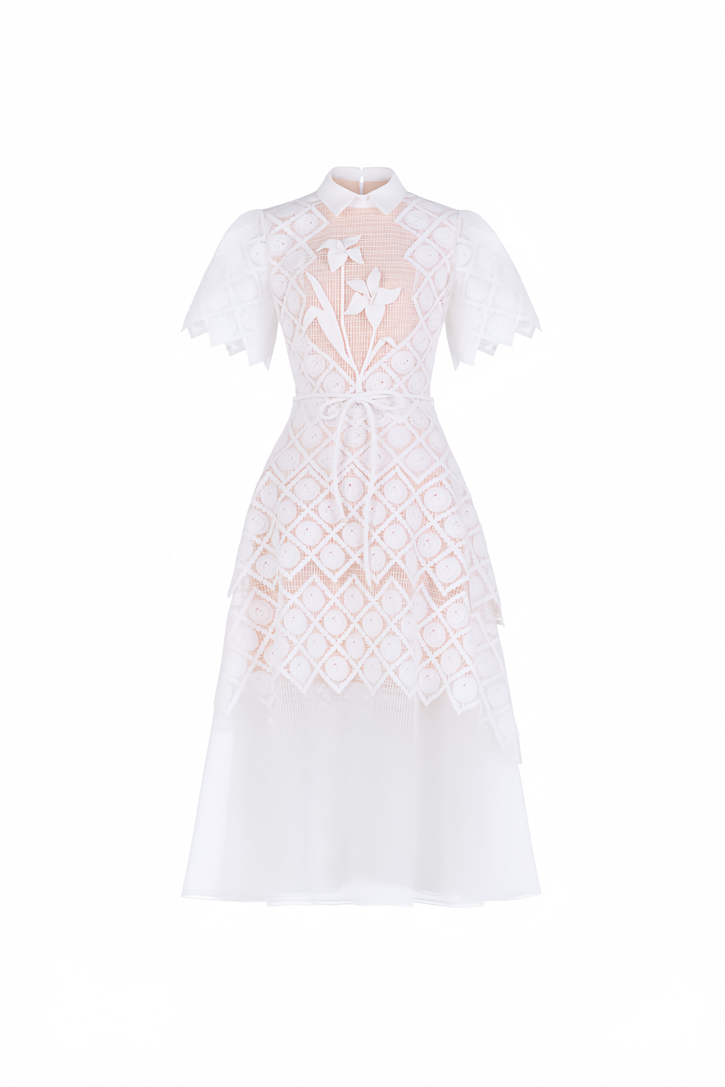 Yasmine White Floral-embroidered Midi Dress