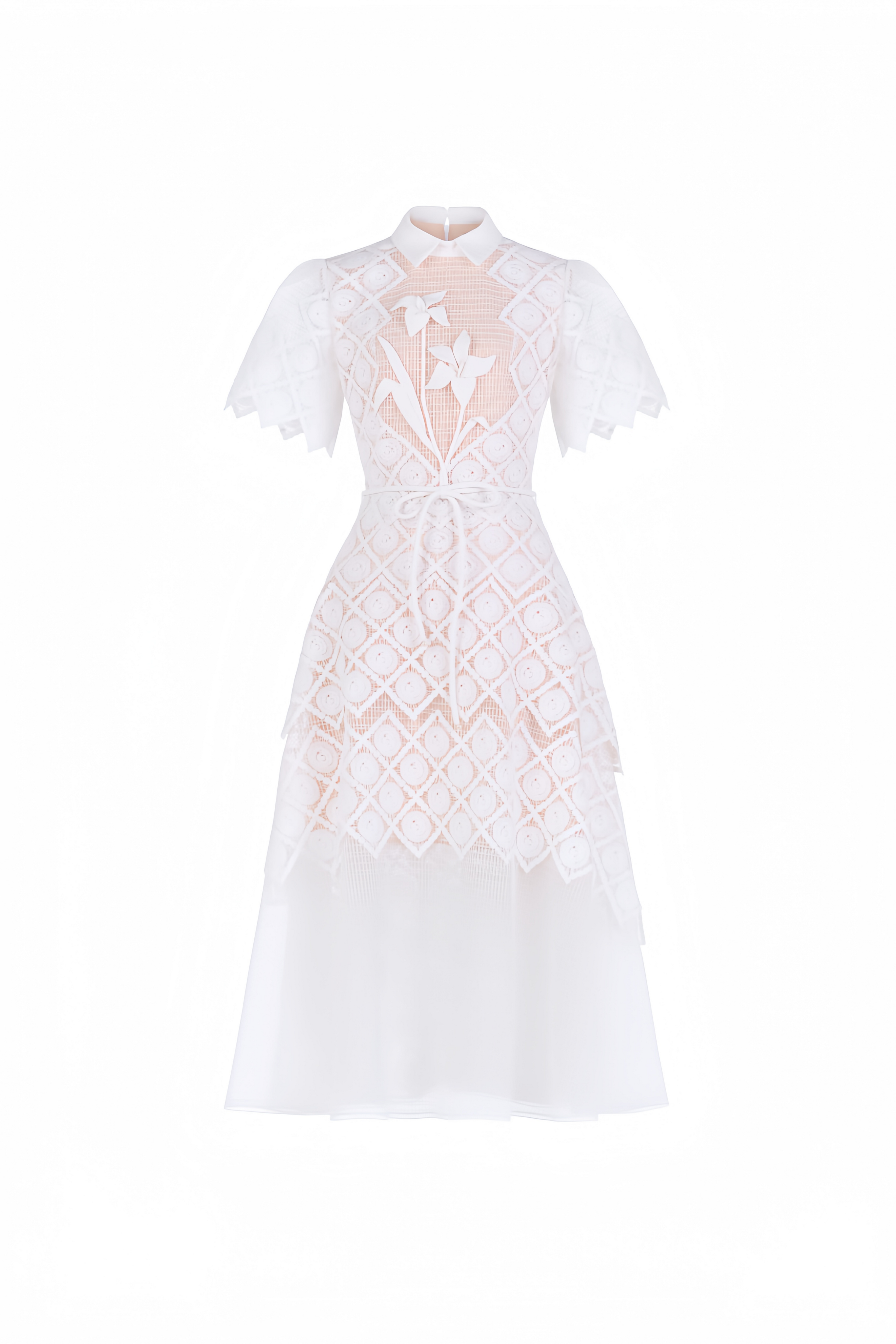Yasmine White Floral-embroidered Midi Dress