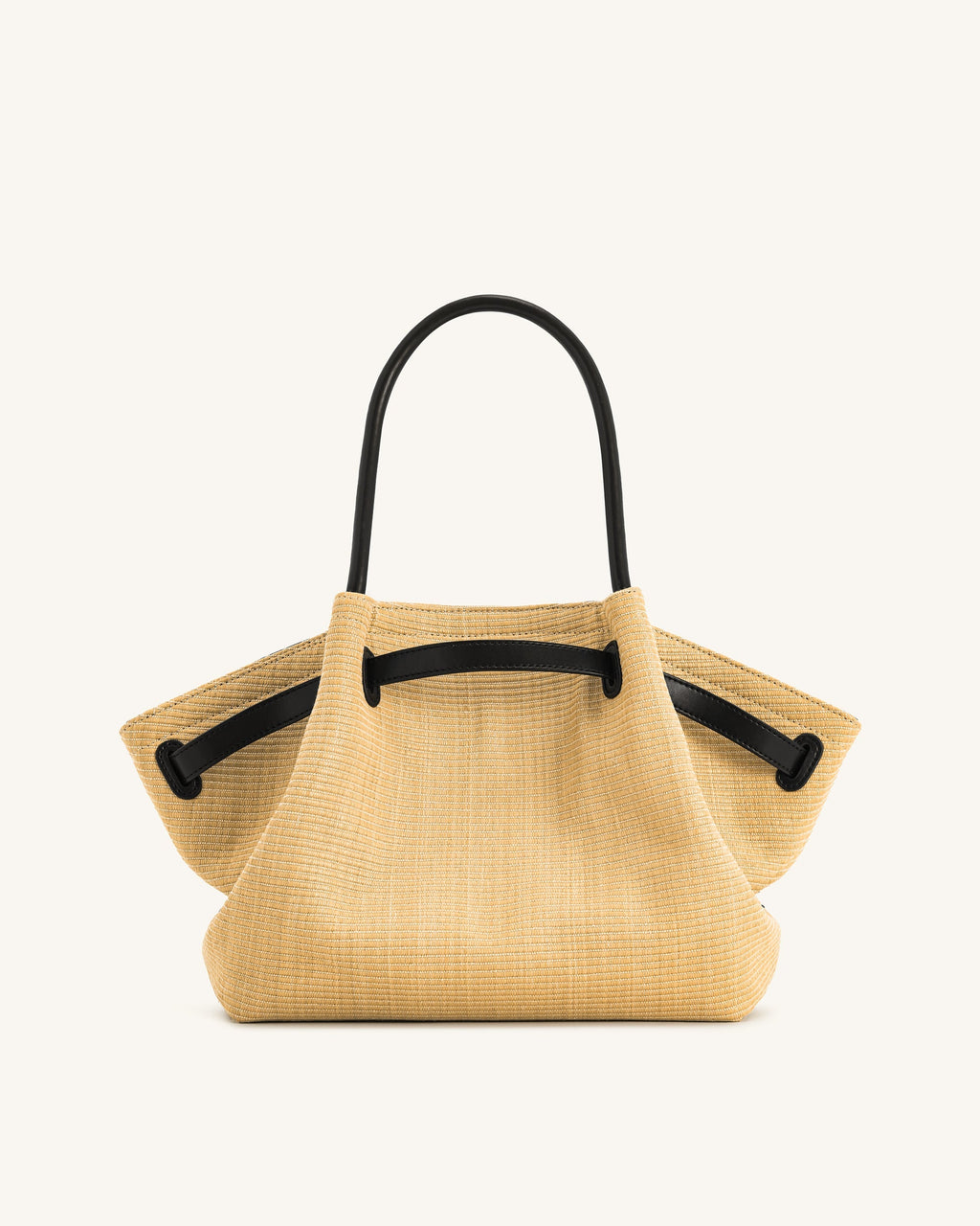 Bolsa tote mediana Hana de JW PEI en rafia marrón, estilo con asa de palma artificial y diseño espacioso.