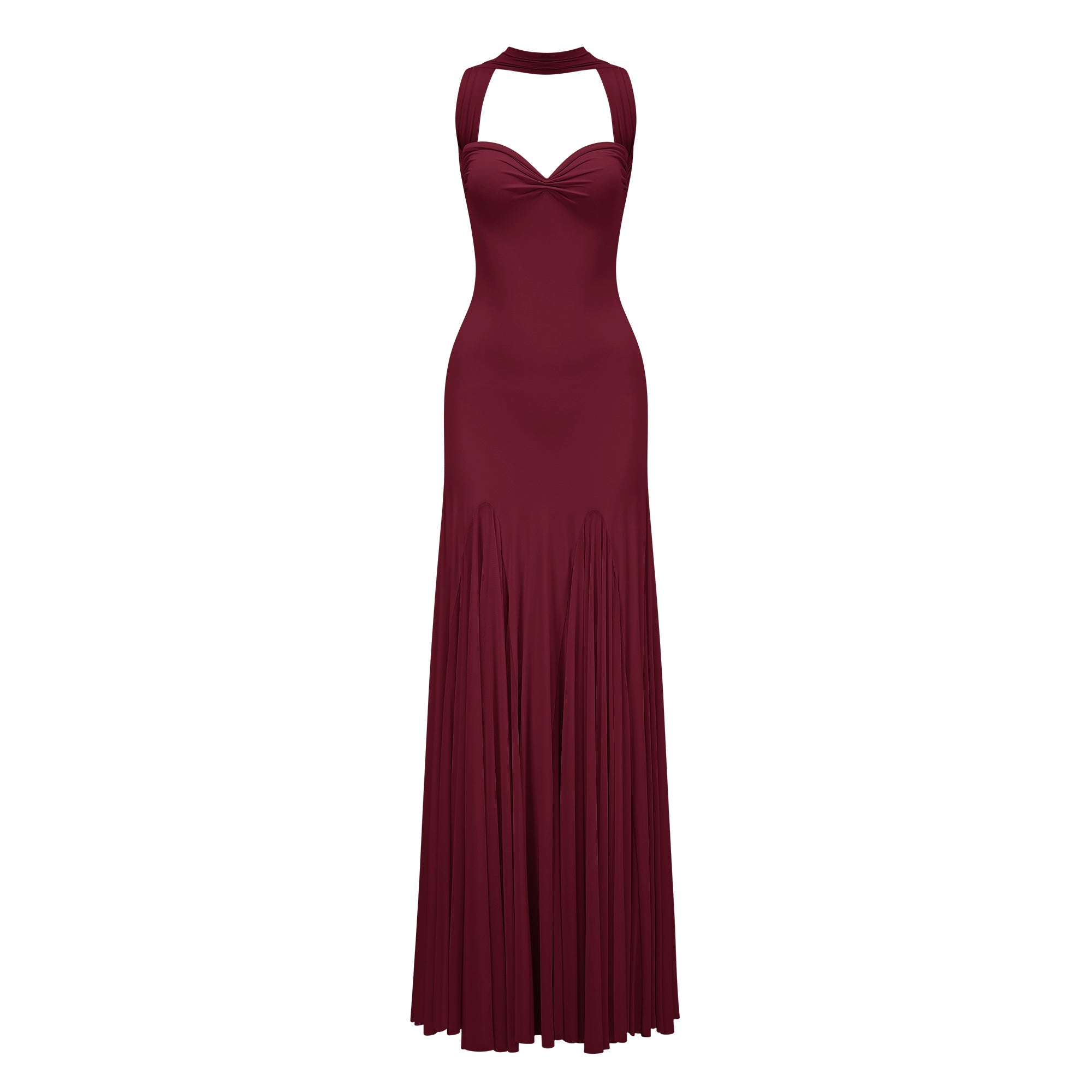 Vestido maxi rojo Rêverie con escote corazón y falda fluida, diseñado para ocasiones especiales.