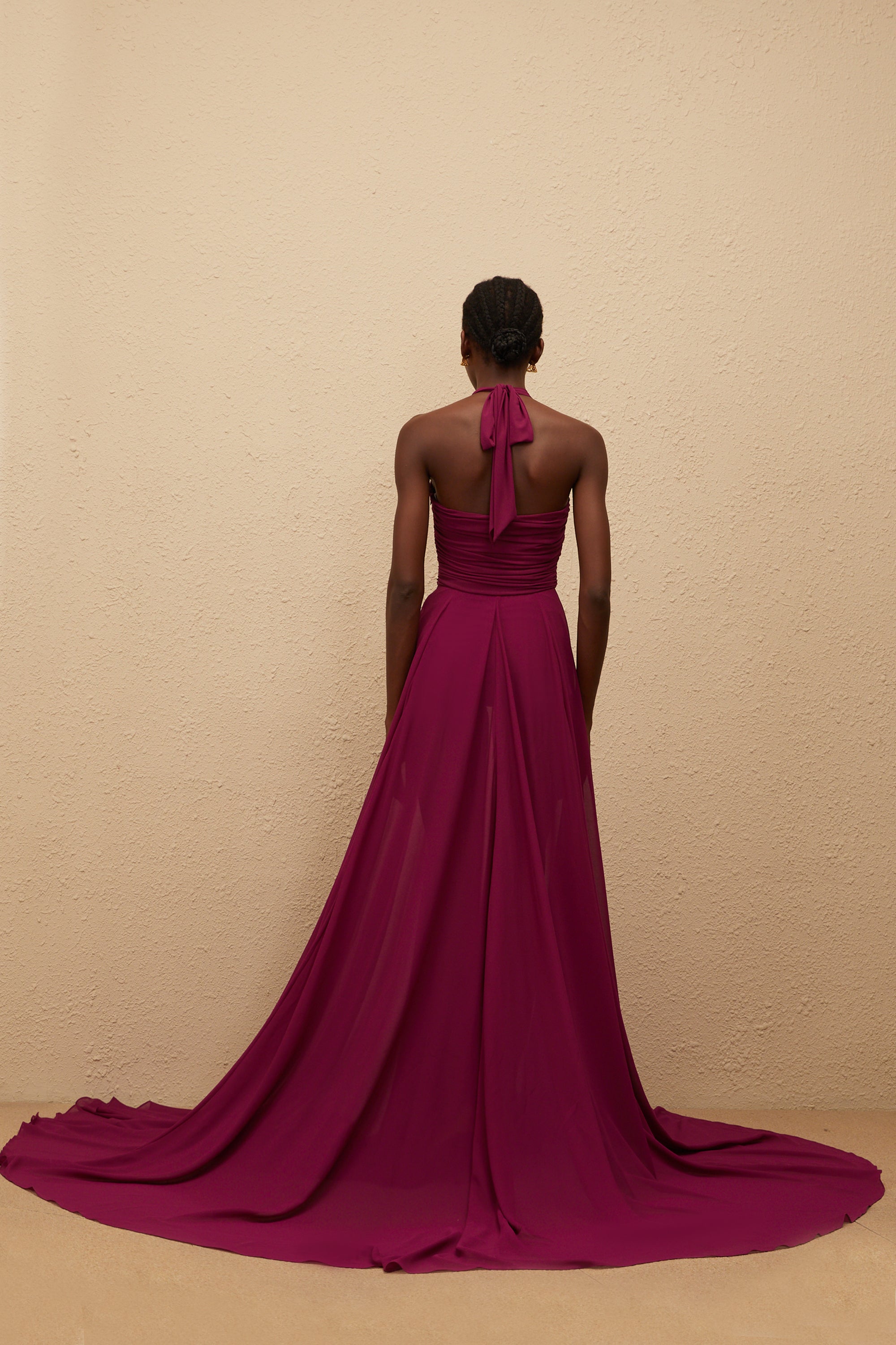 Kerstin Purple Train Design Ruched Maxi Dress (Final Sale)