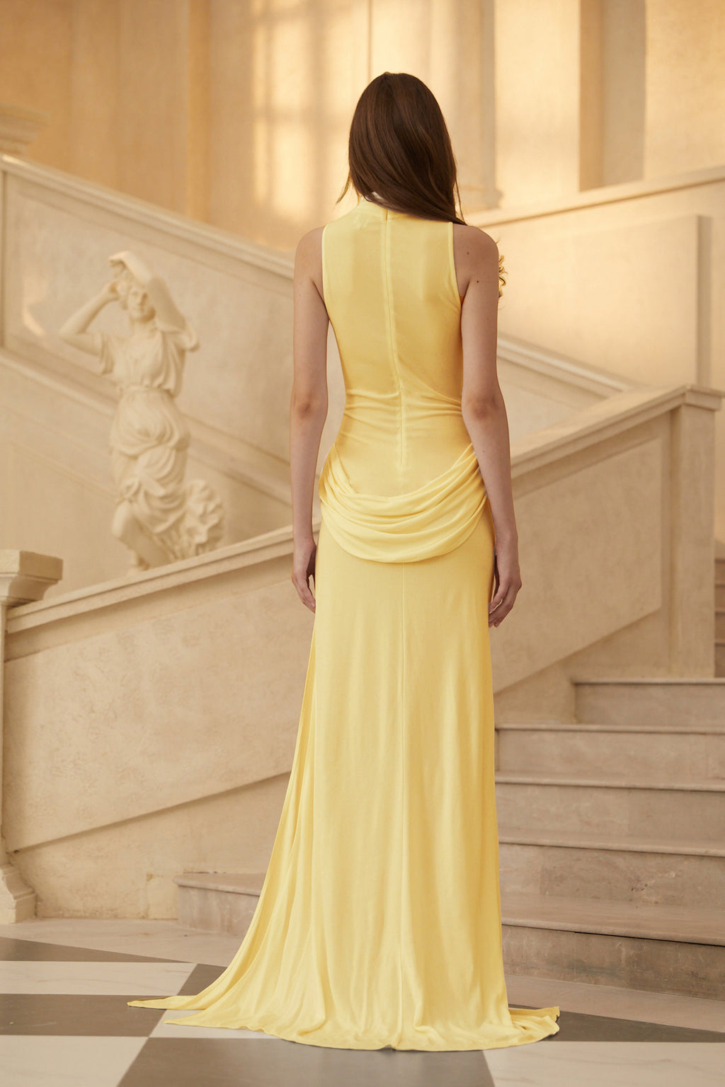 Mystérieuse Yellow Turtleneck Draped Maxi Dress (Final Sale-US Only)