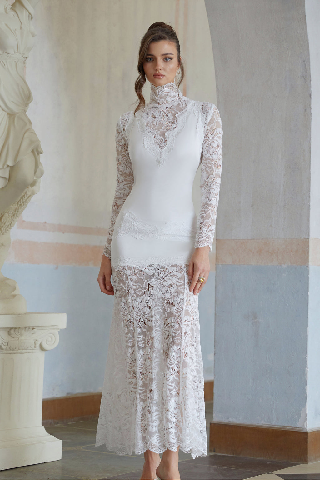 Airelle White Satin Panel Lace Maxi Dress (Final Sale-US Only)