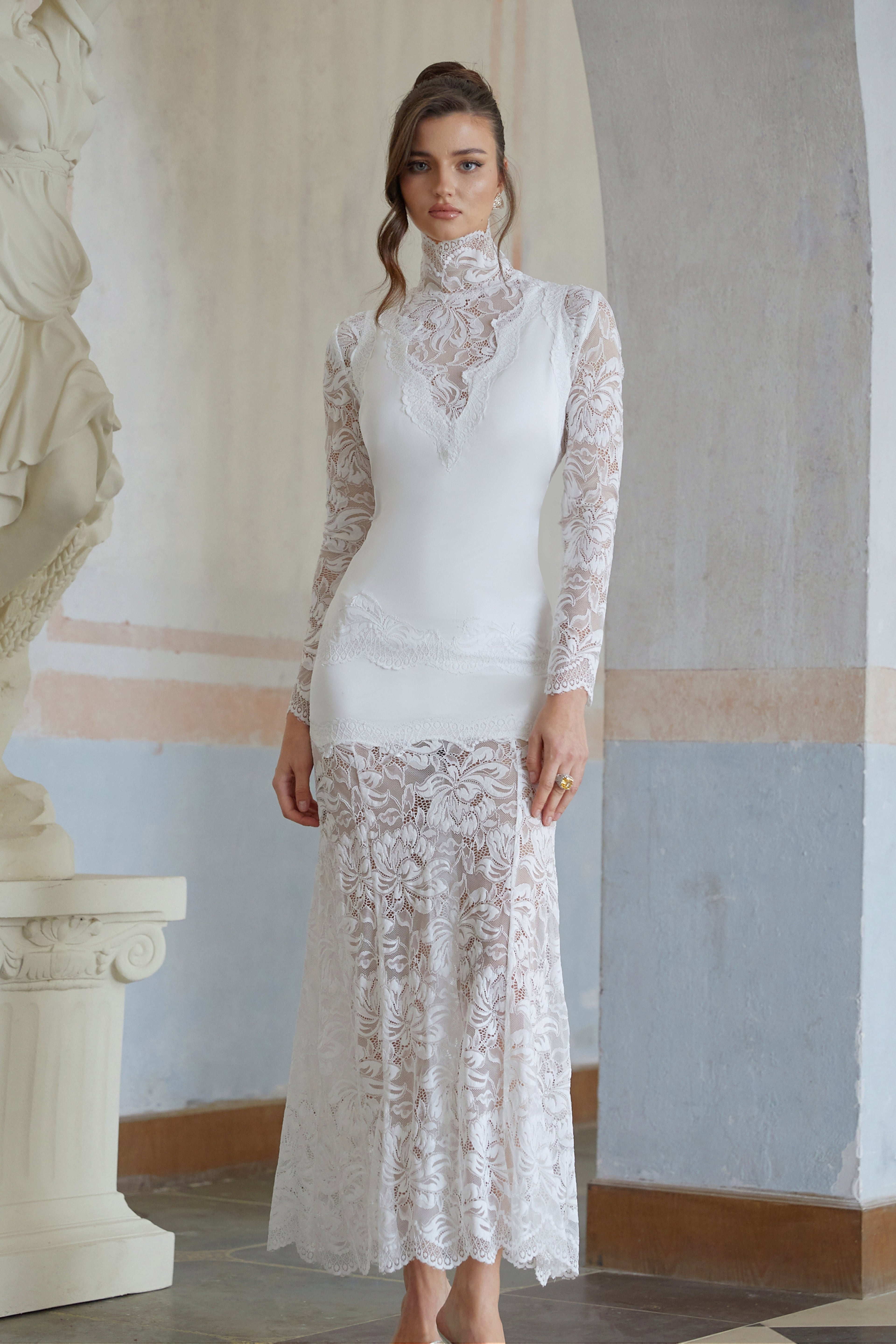 Airelle White Satin Panel Lace Maxi Dress (Final Sale-US Only)