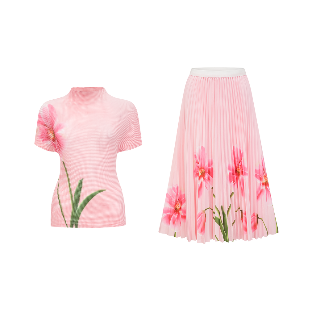 Conjunto de top y falda de estampado floral ajustado de Final Sale, con diseño coordinado y detalles elegantes.