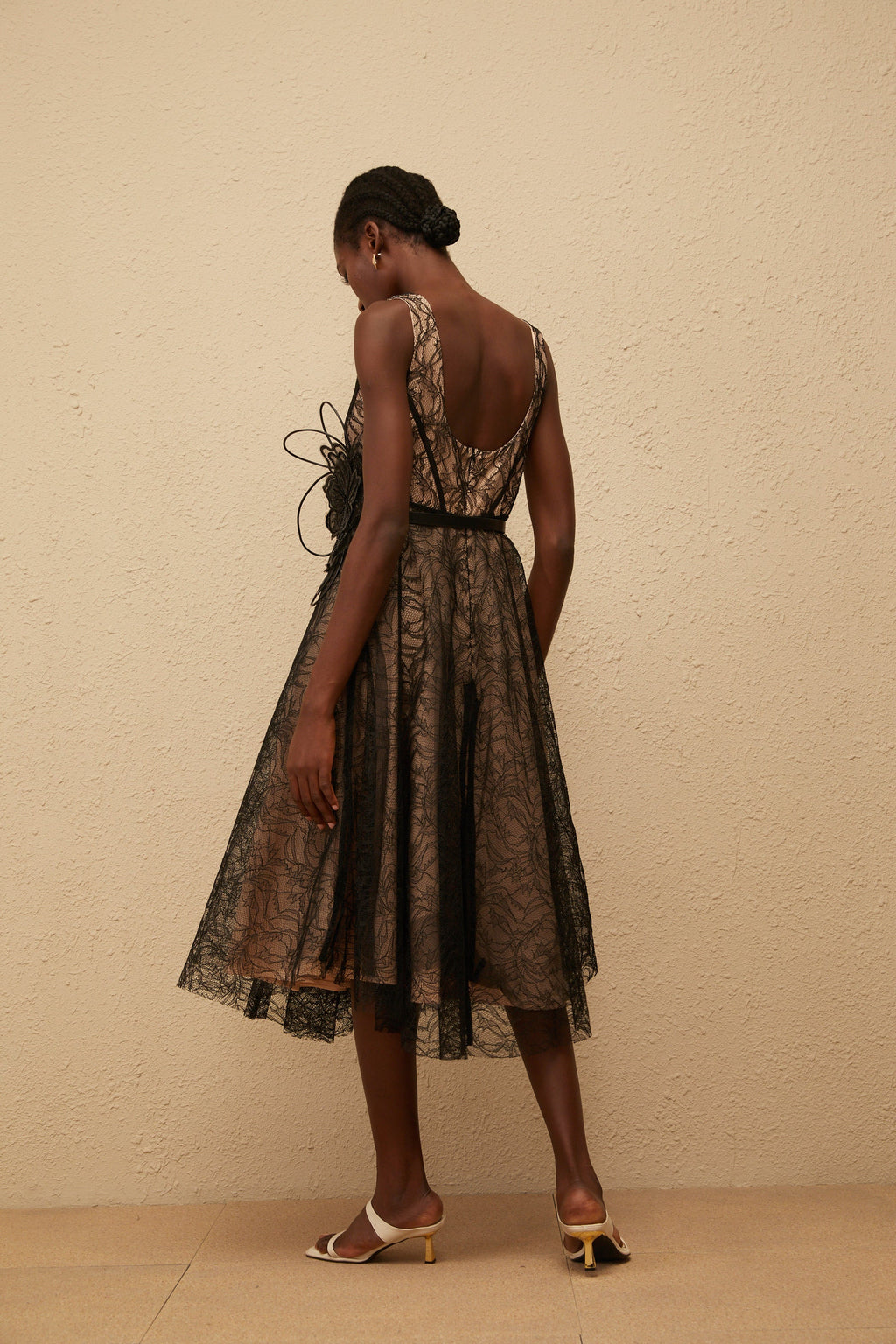 Sandrine Black Floral Lace Midi Dress (Final Sale-US Only)