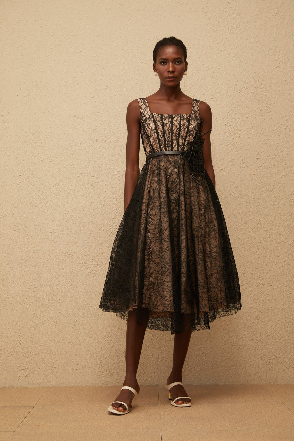 Sandrine Black Floral Lace Midi Dress (Final Sale-US Only)