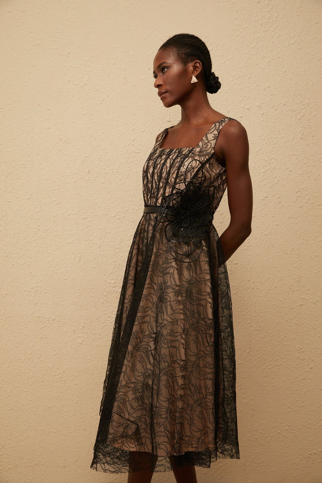 Sandrine Black Floral Lace Midi Dress (Final Sale-US Only)
