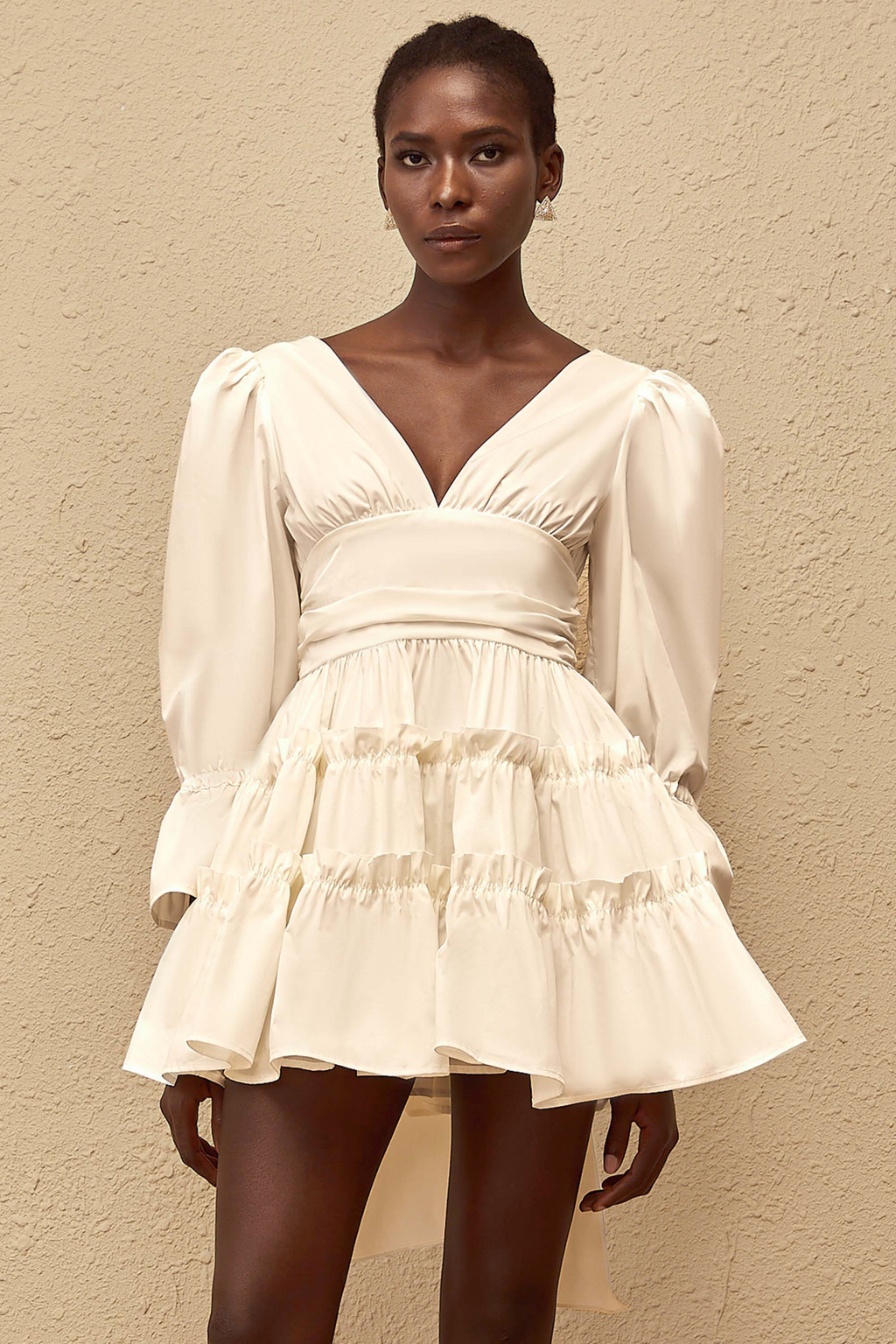 Jutta White Bowknot Shirred Mini Dress (Final Sale)