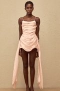 Vénus Pink Ribbon Design Ruched Mini Dress(Final Sale-US Only)