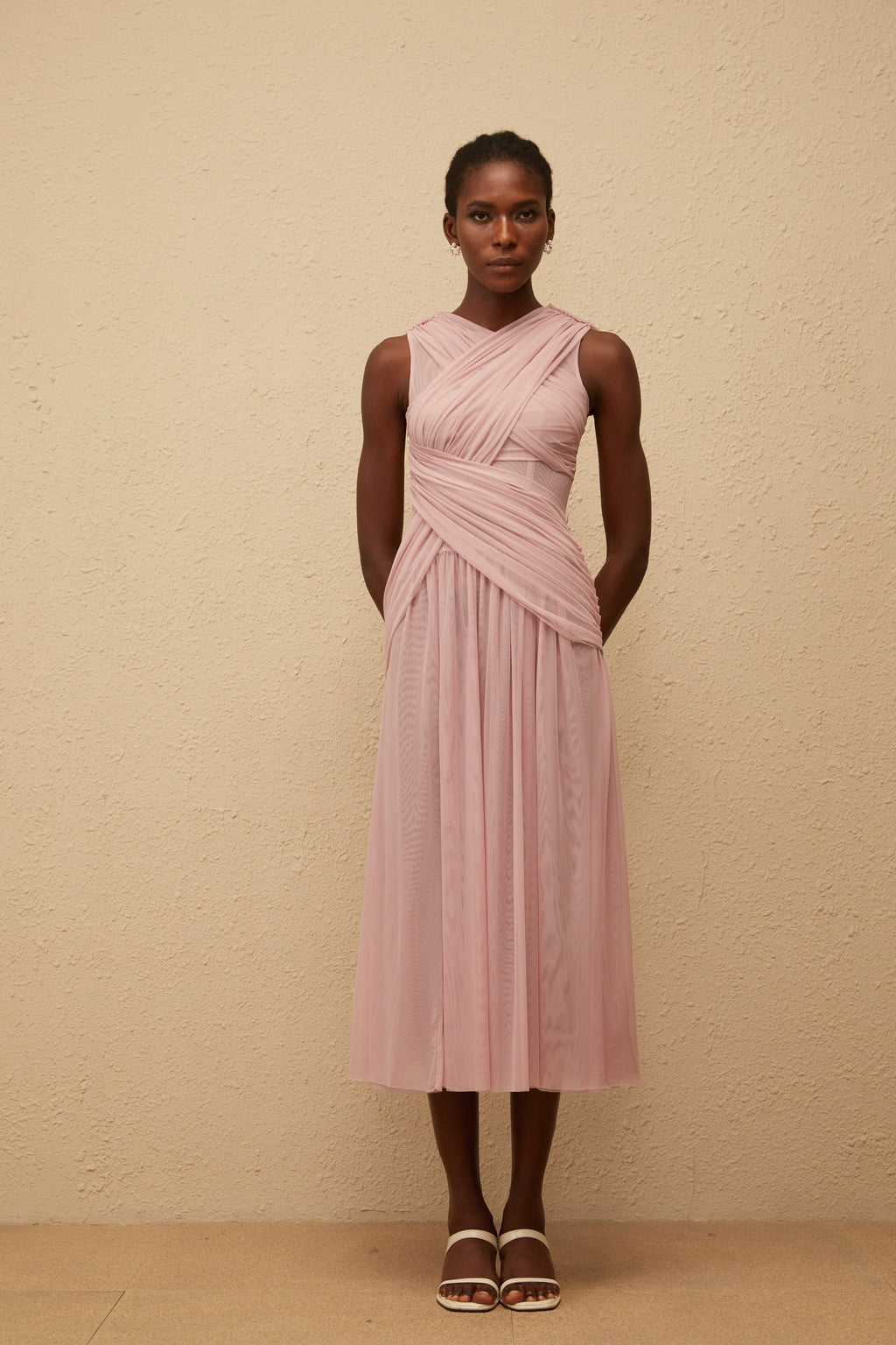 Sérénité Lilac Cross-Over Mesh Midi Dress (Final Sale-US Only)