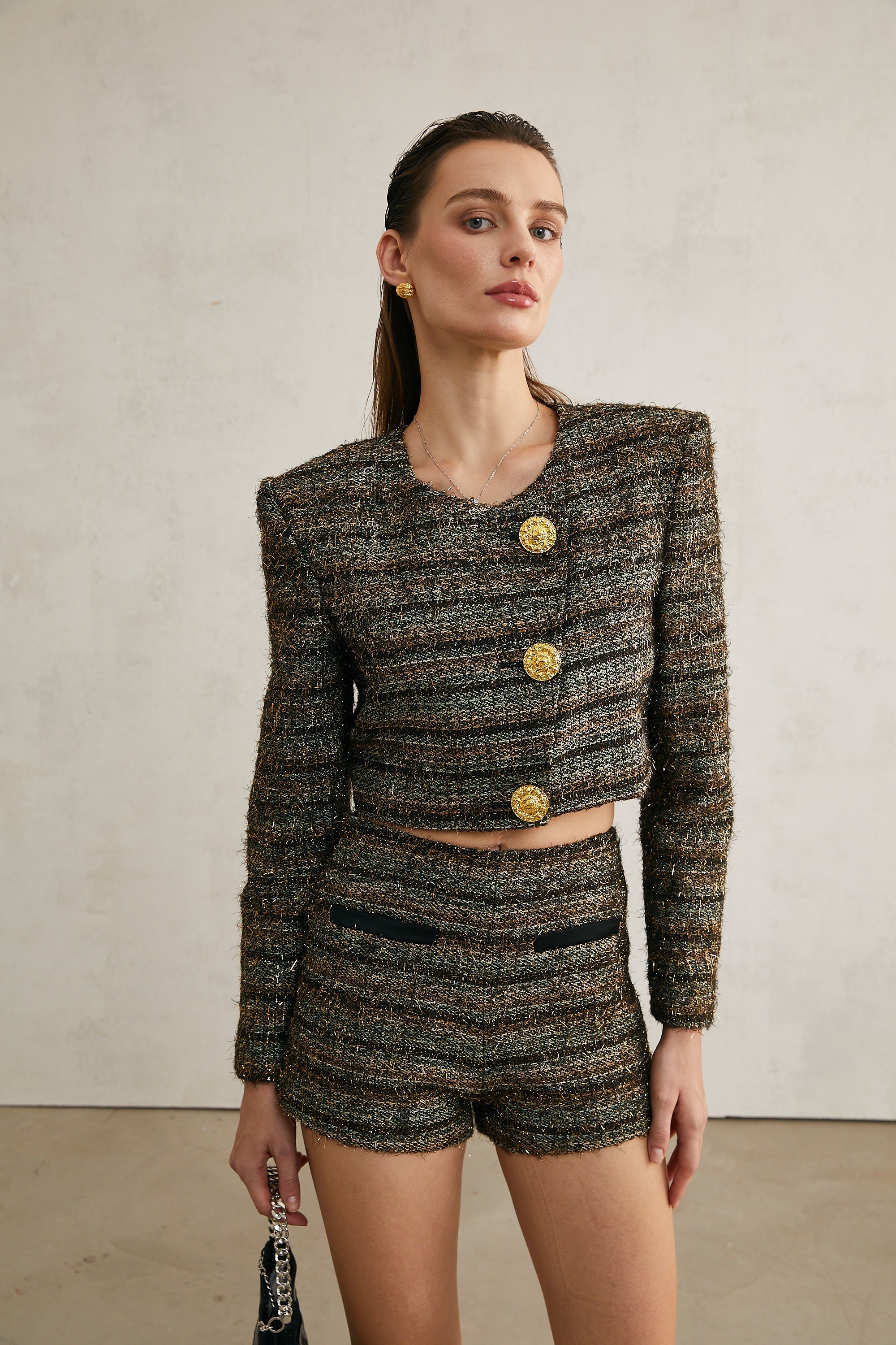 Éloïse metallic-threading cropped jacket (Final Sale-US Only)