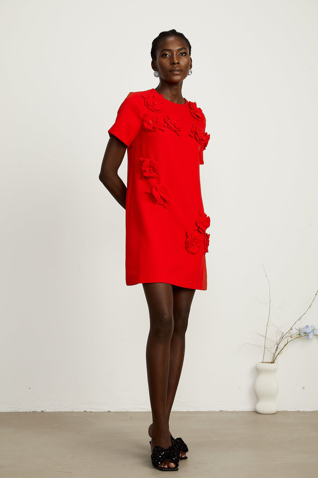 Calista red floral-detail short-sleeve mini dress