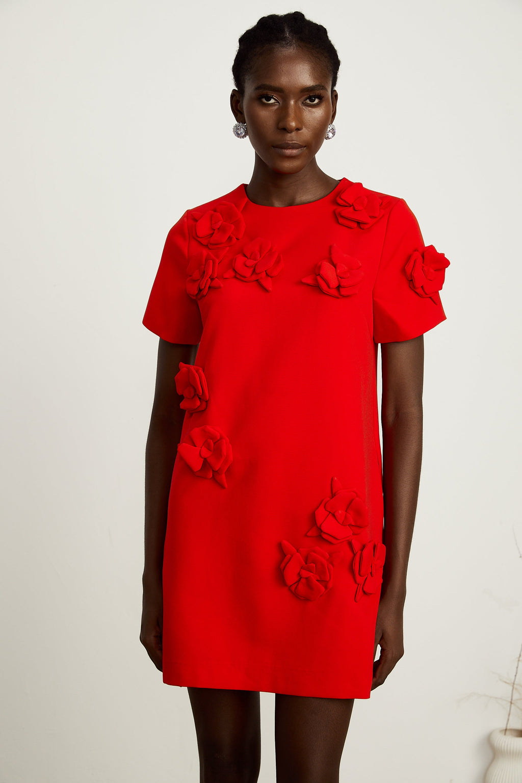 Calista red floral-detail short-sleeve mini dress