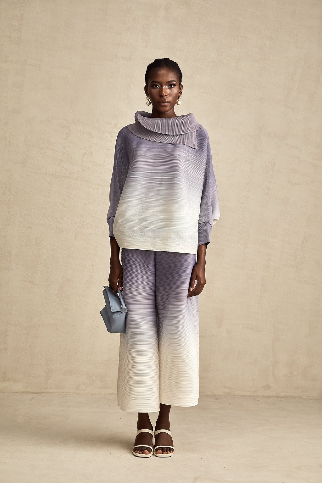 Agathe purple gradient wrinkled blouse & trousers matching set (Final Sale-US Only)