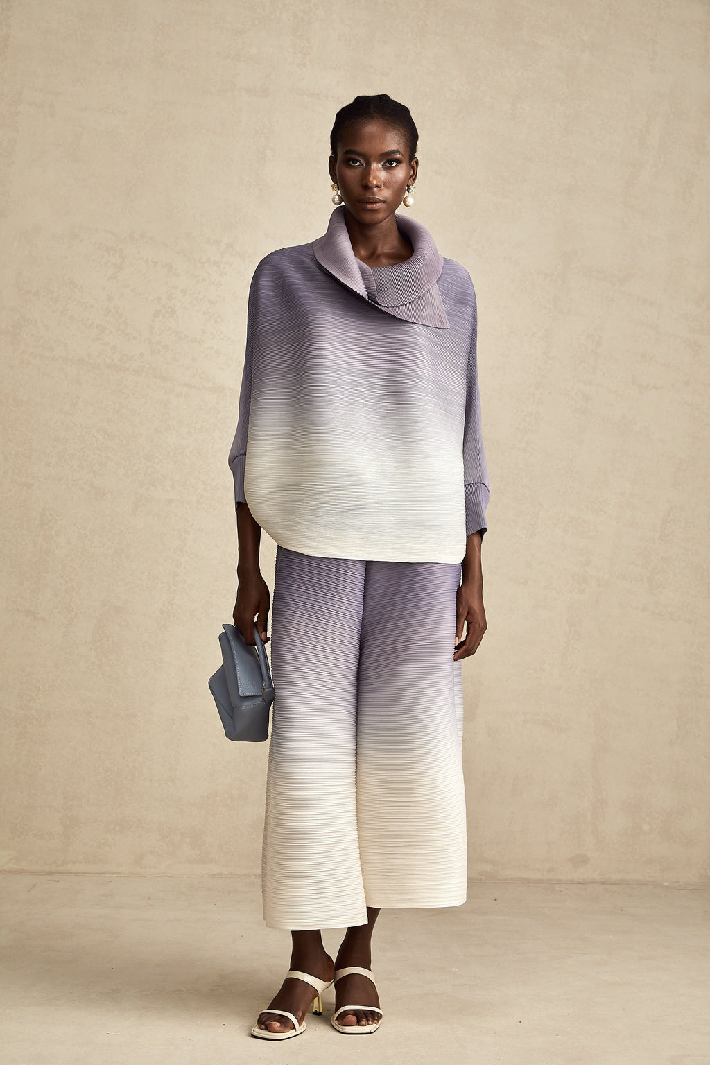 Agathe purple gradient wrinkled blouse & trousers matching set (Final Sale-US Only)