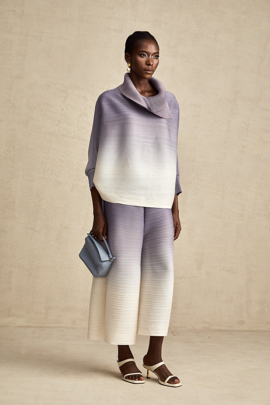 Agathe purple gradient wrinkled blouse & trousers matching set (Final Sale-US Only)