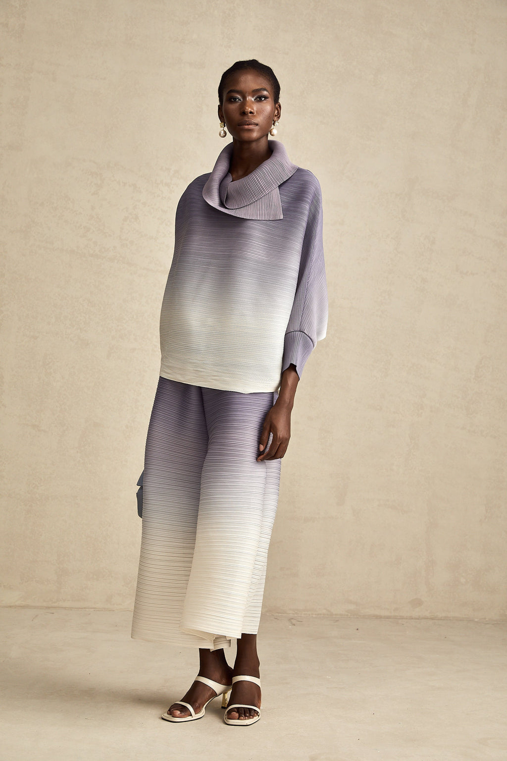 Agathe purple gradient wrinkled blouse & trousers matching set (Final Sale-US Only)