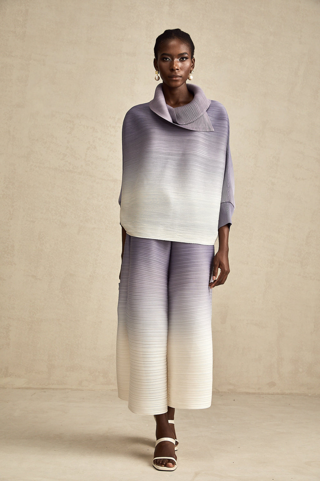 Agathe purple gradient wrinkled blouse & trousers matching set (Final Sale-US Only)