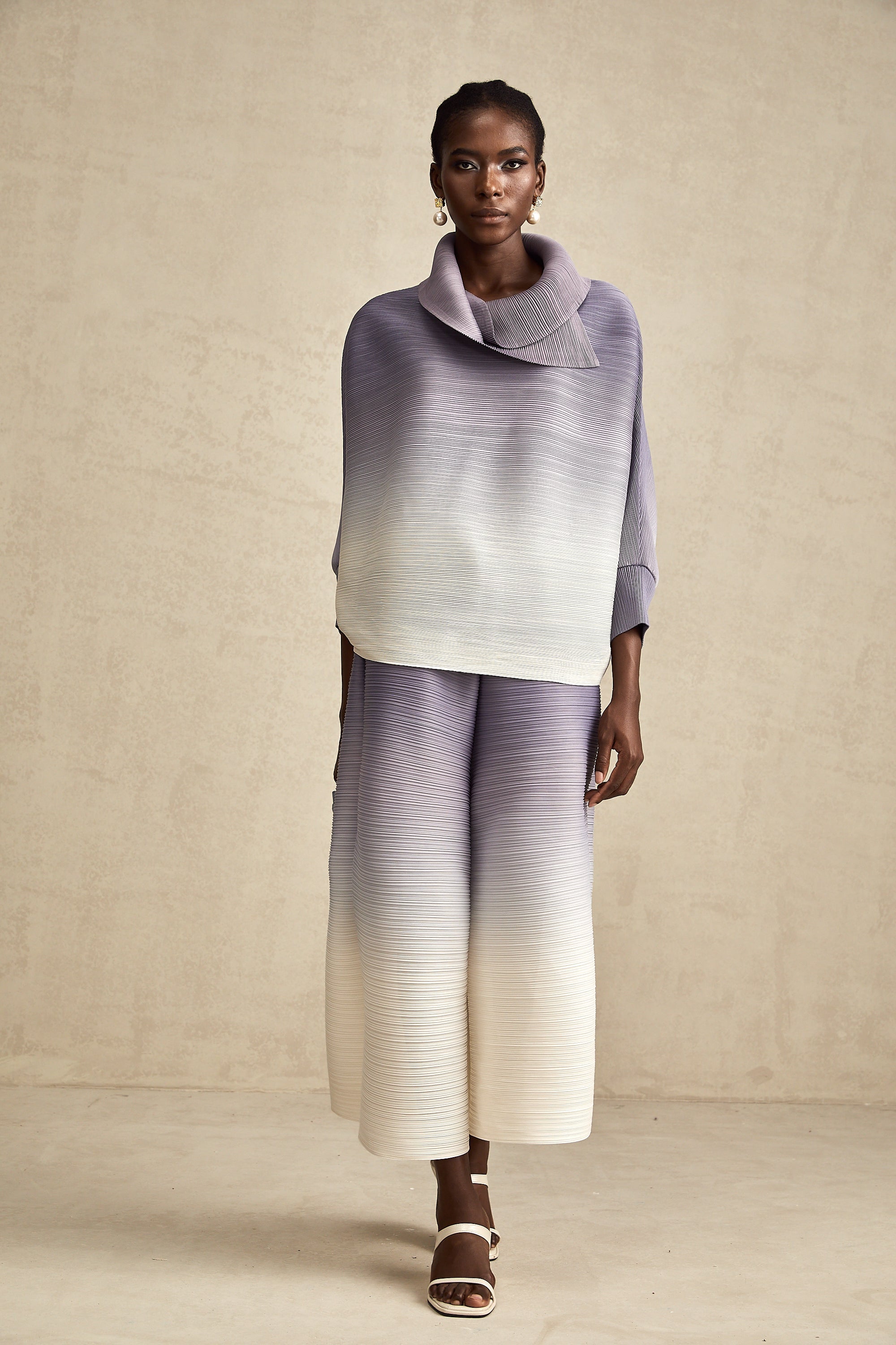 Agathe purple gradient wrinkled blouse & trousers matching set (Final Sale-US Only)