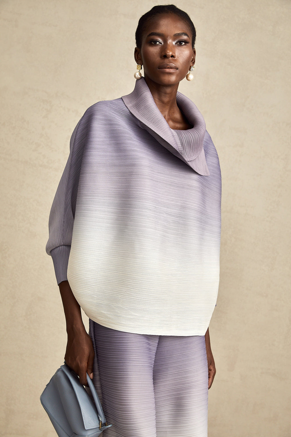 Agathe purple gradient wrinkled blouse & trousers matching set (Final Sale-US Only)