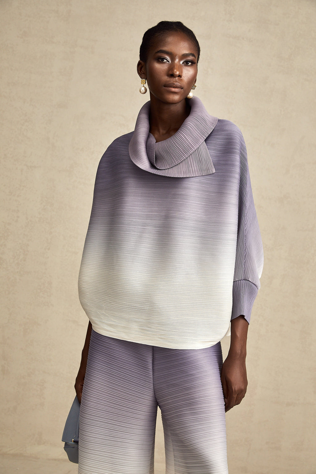 Agathe purple gradient wrinkled blouse & trousers matching set (Final Sale-US Only)