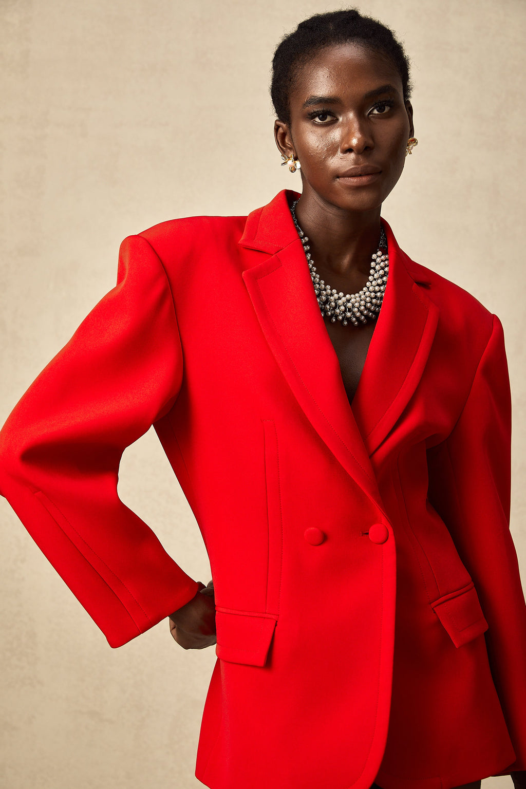 Coline red hourglass double-breasted blazer(Final Sale-US Only)