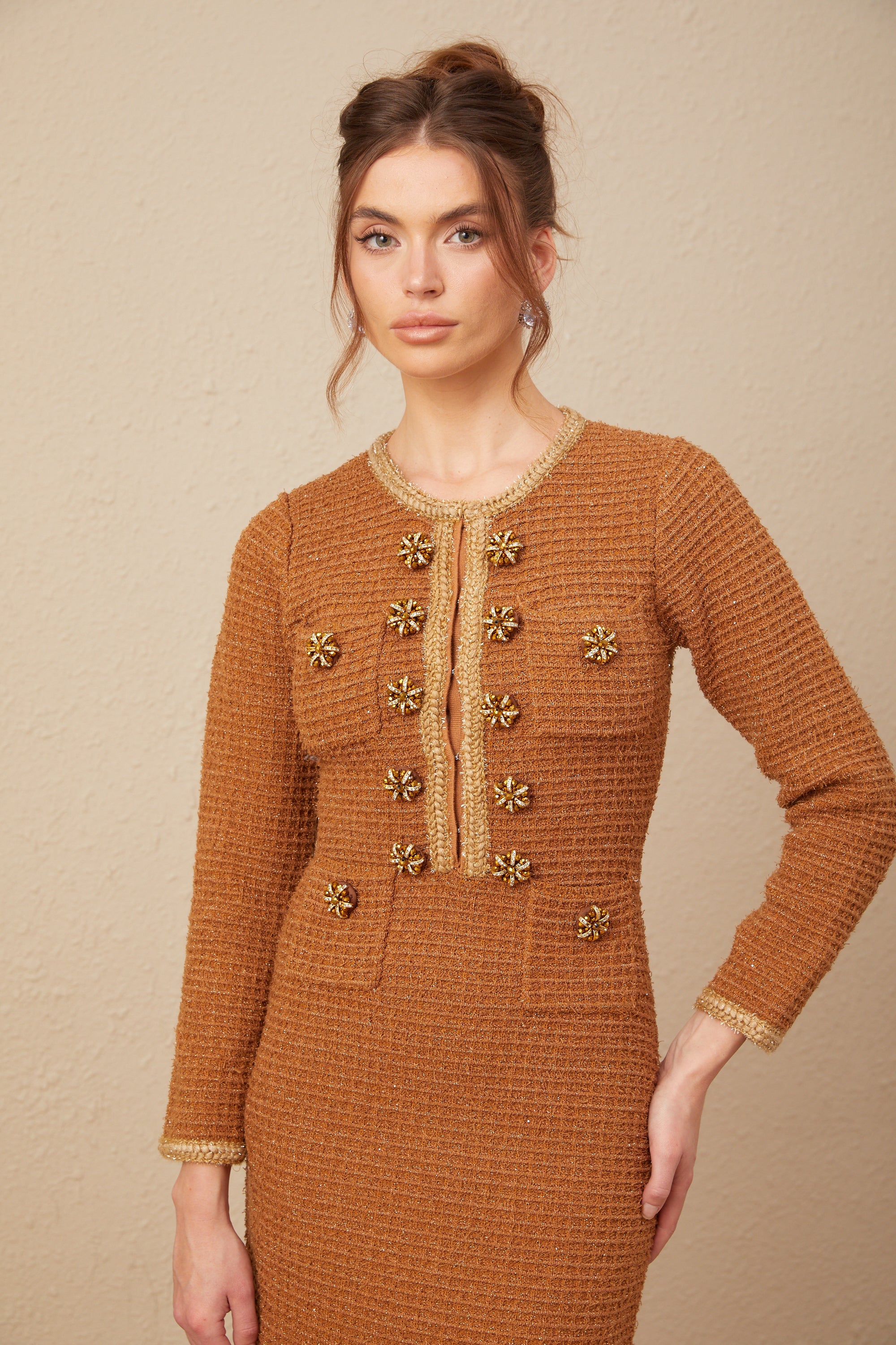Epona brown braided-edge tweed dress (Final Sale-US Only)
