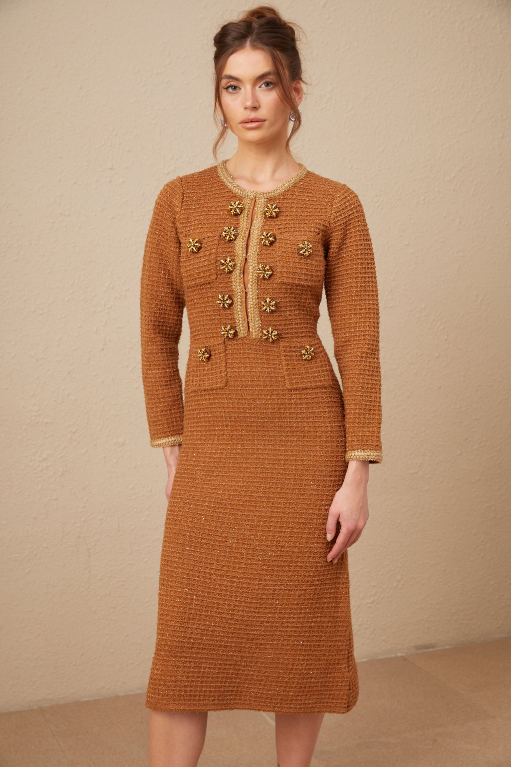 Epona brown braided-edge tweed dress (Final Sale-US Only)