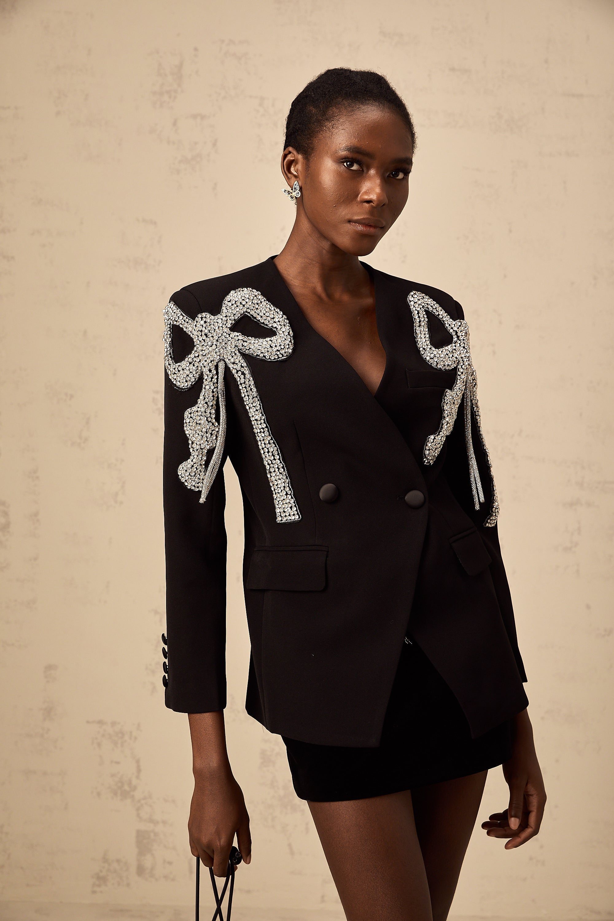 Vanessa black bow-motif embellished blazer (Final Sale-US Only)