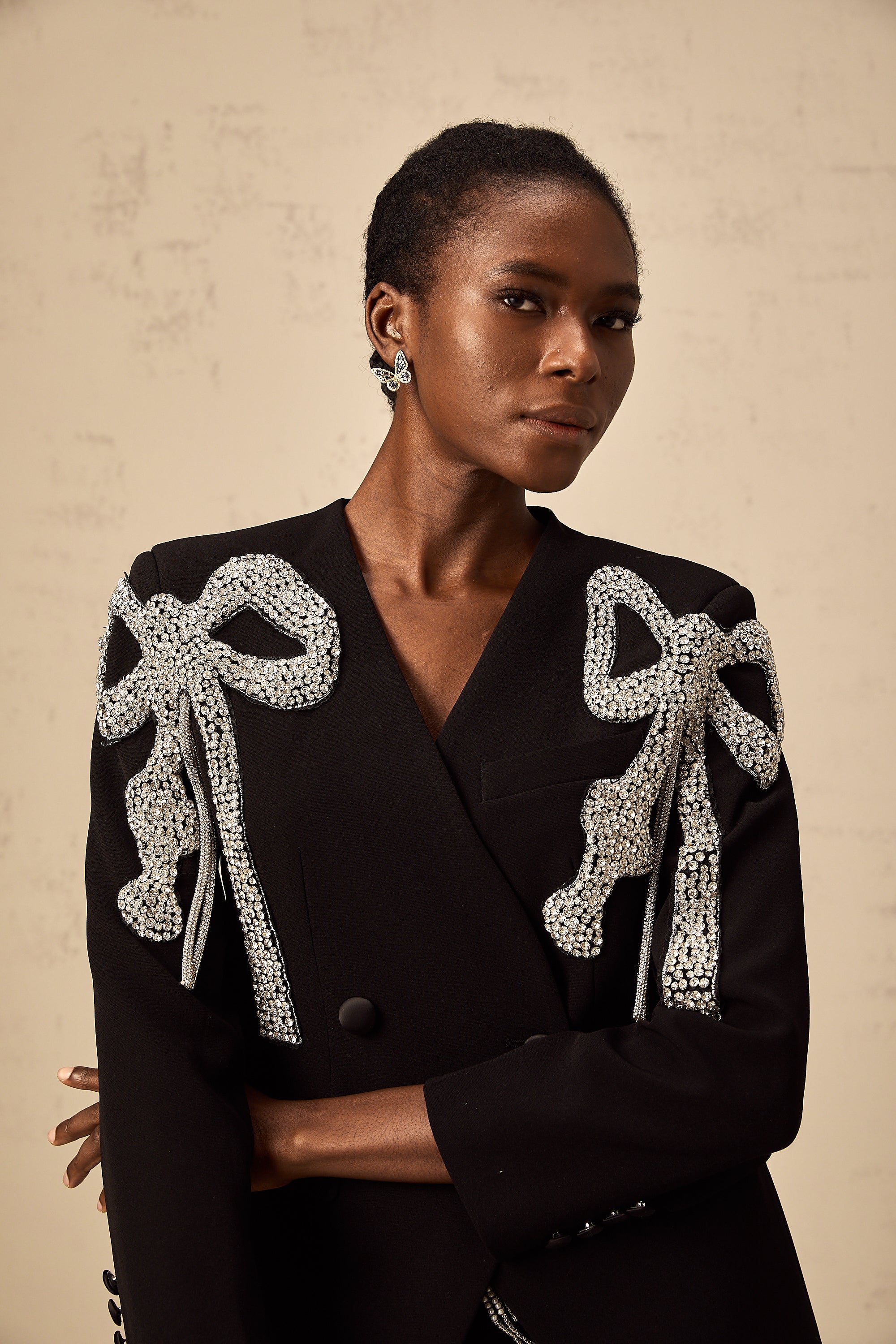 Vanessa black bow-motif embellished blazer (Final Sale-US Only)