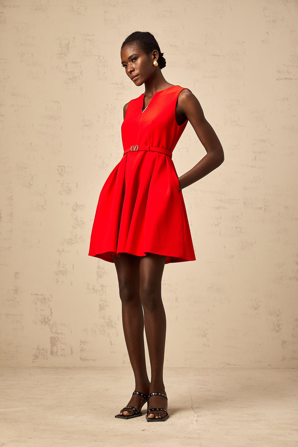 Quiana red split-neck cinched-waist mini dress (Final Sale-US Only)