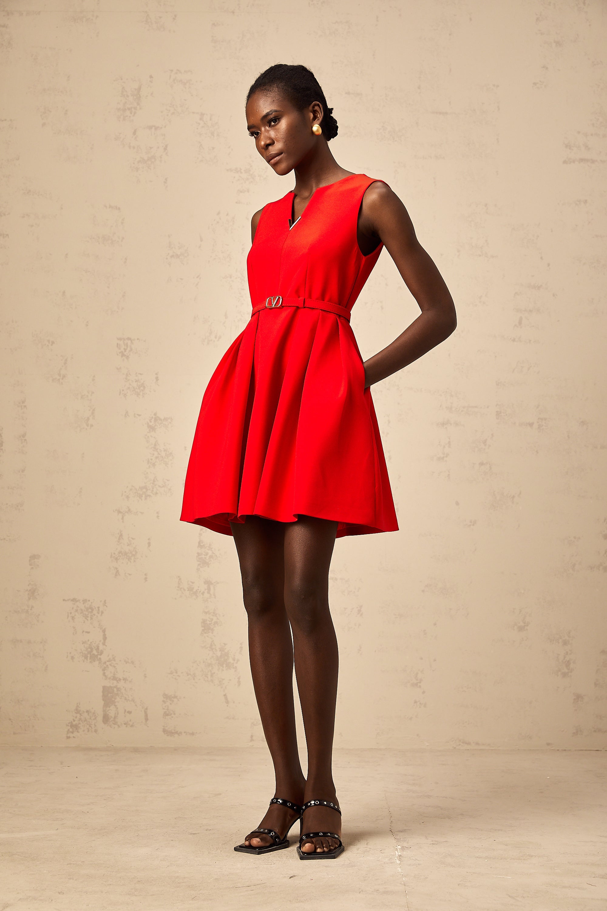 Quiana red split-neck cinched-waist mini dress (Final Sale-US Only)
