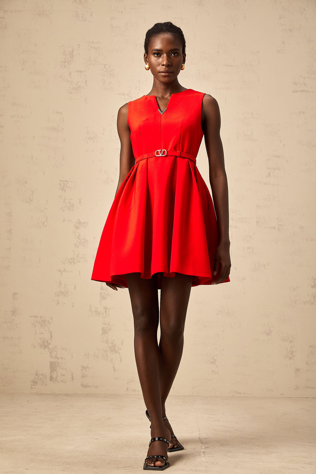 Quiana red split-neck cinched-waist mini dress (Final Sale-US Only)