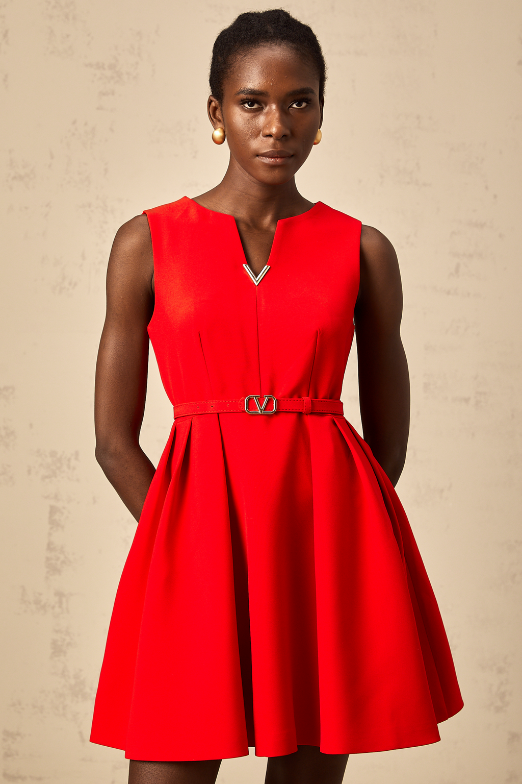 Quiana red split-neck cinched-waist mini dress (Final Sale-US Only)