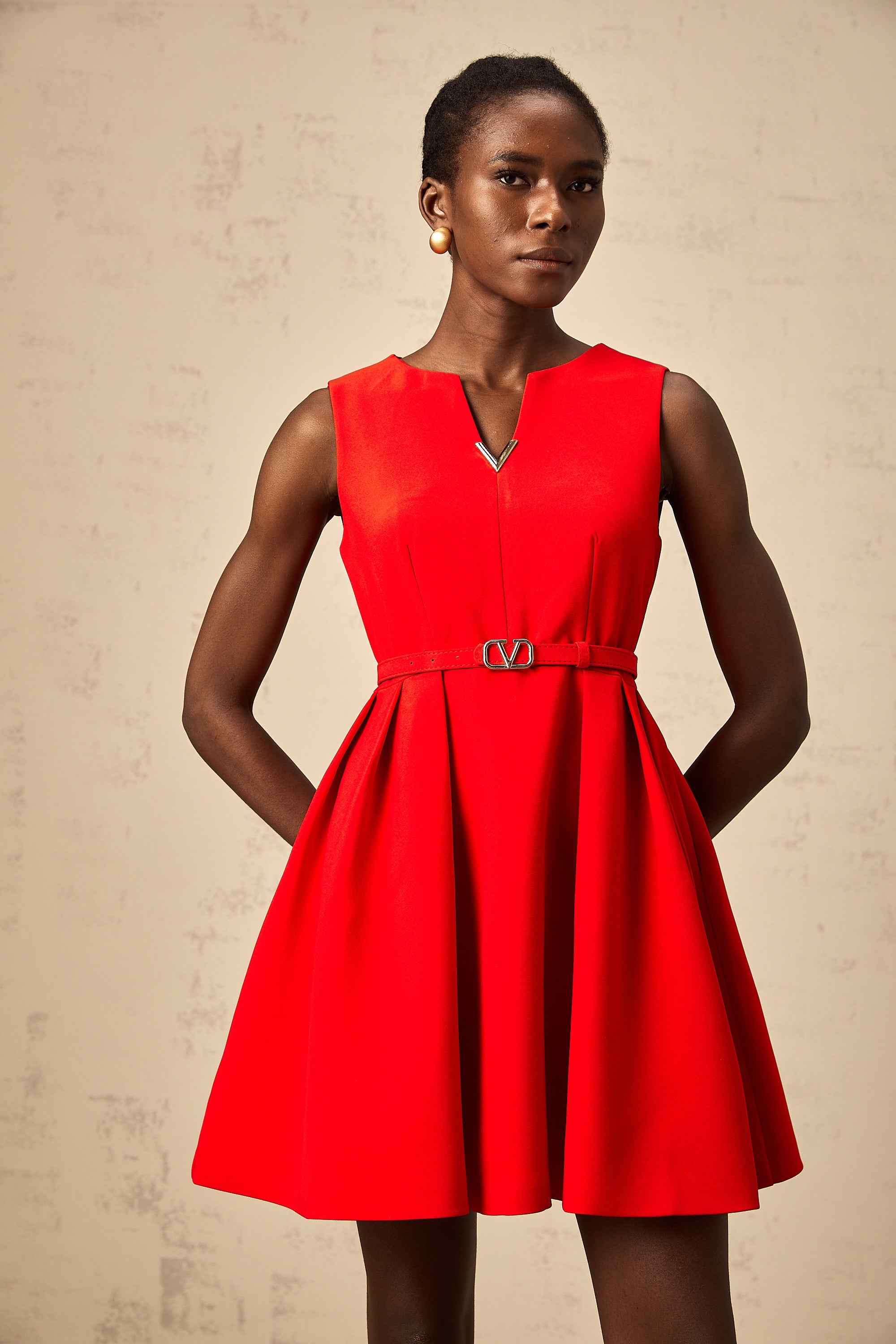 Quiana red split-neck cinched-waist mini dress (Final Sale-US Only)