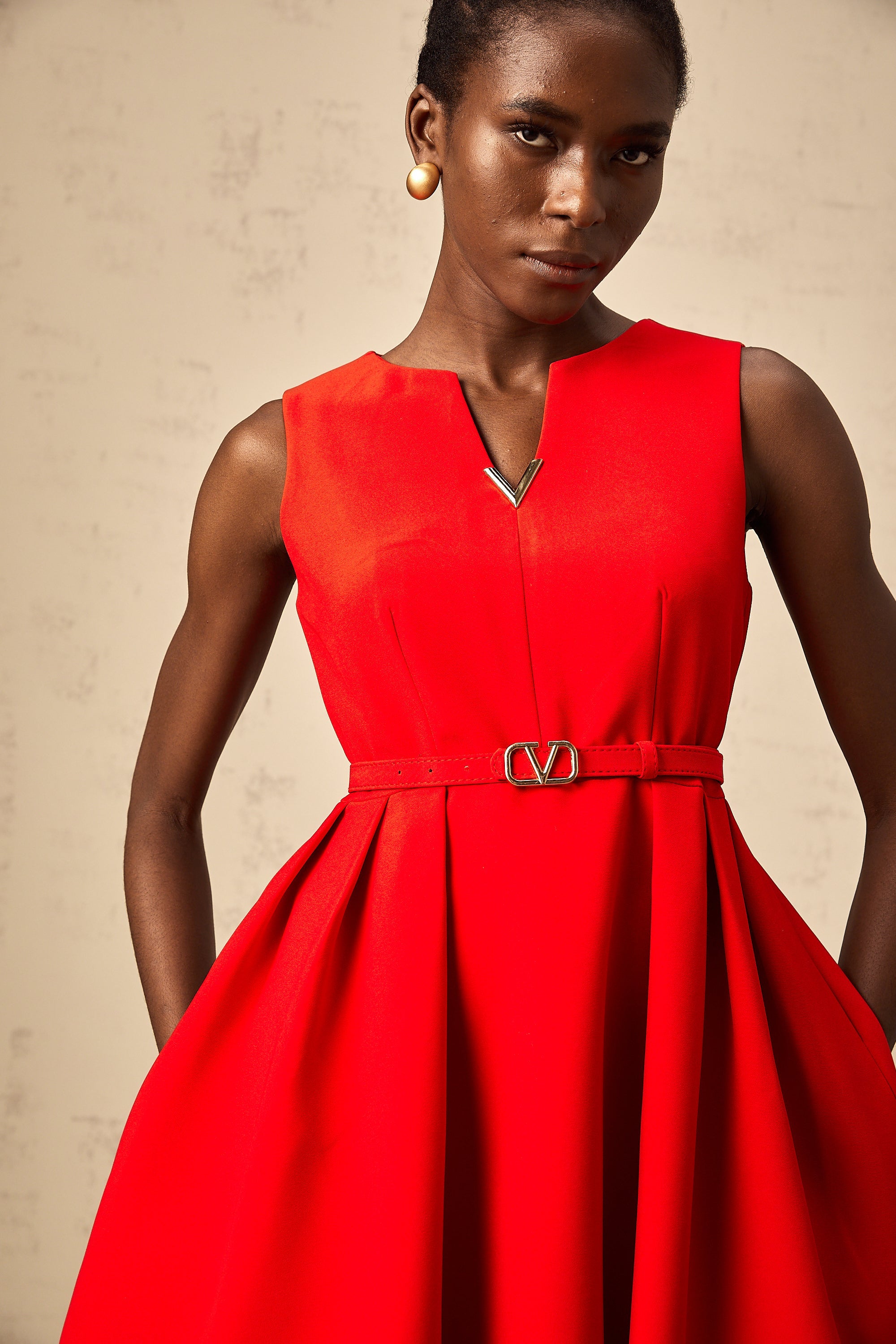 Quiana red split-neck cinched-waist mini dress (Final Sale-US Only)