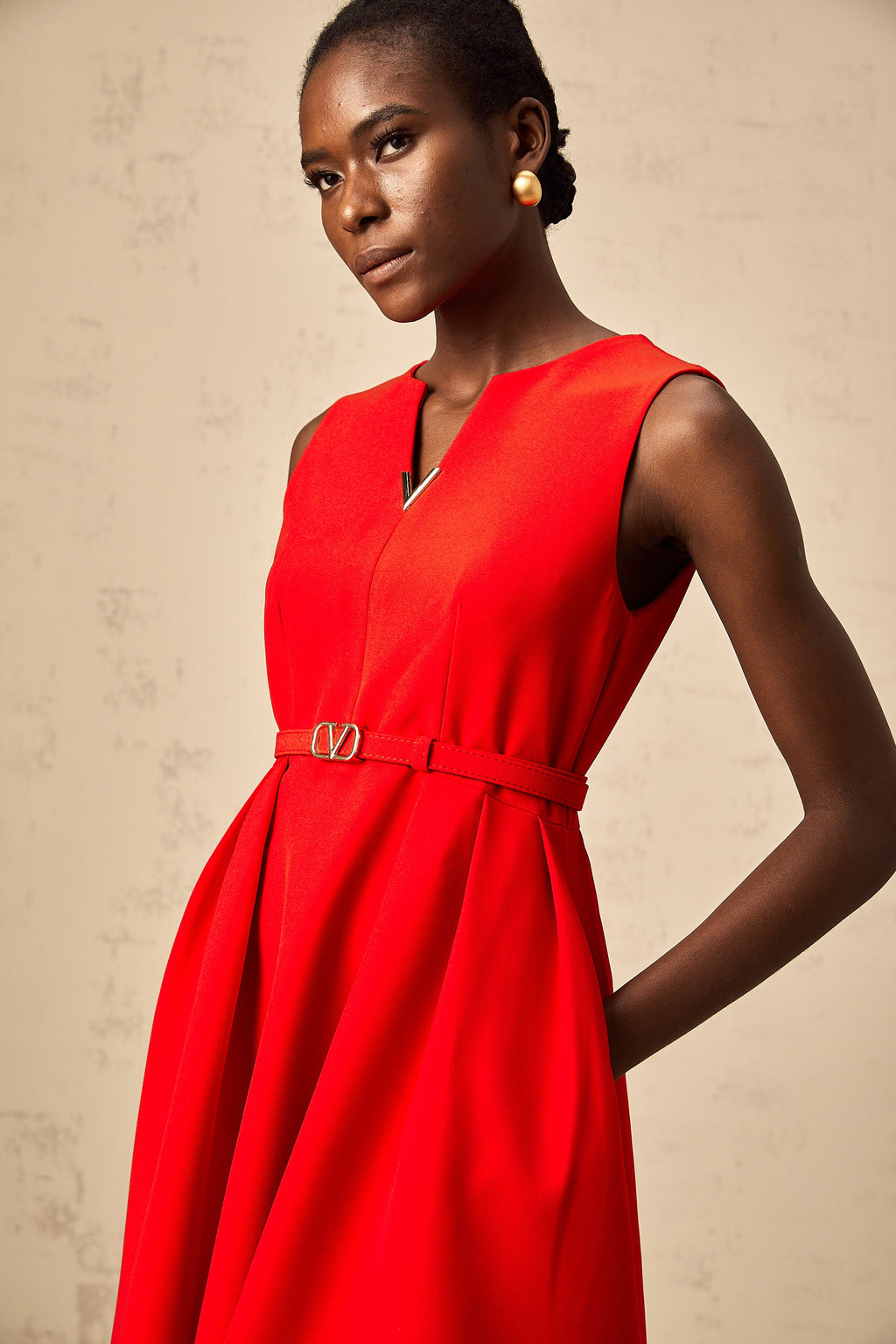 Quiana red split-neck cinched-waist mini dress (Final Sale-US Only)