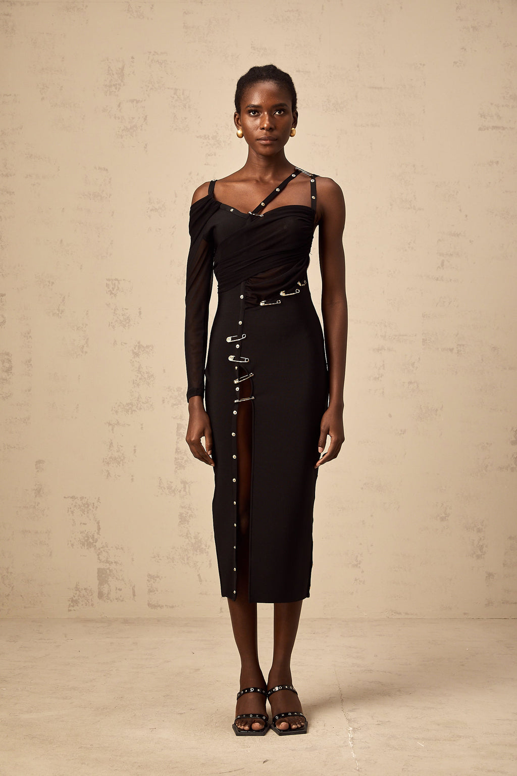 Louise black cut-out asymmetrical midi dress (Final Sale-US Only)