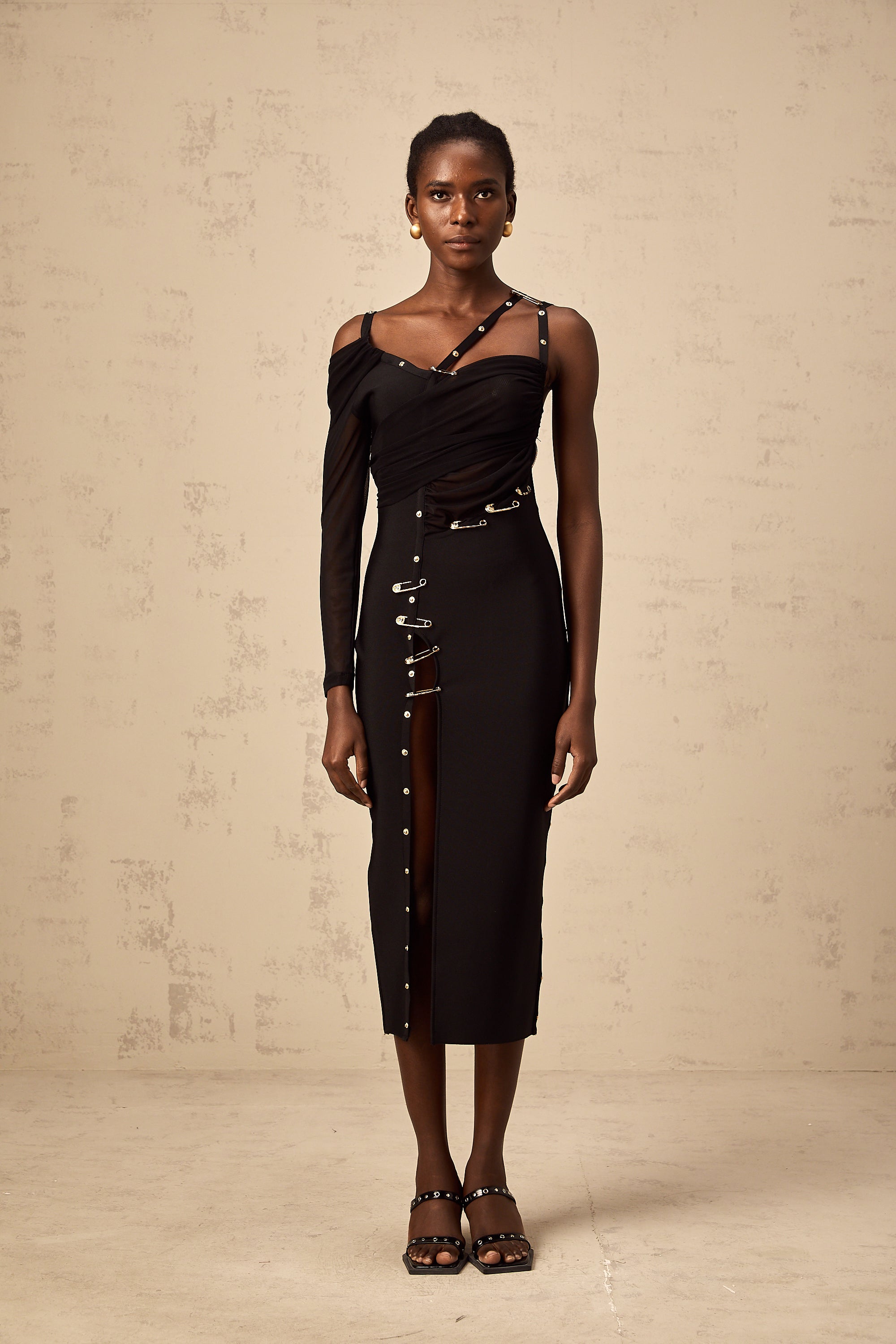 Louise black cut-out asymmetrical midi dress (Final Sale-US Only)