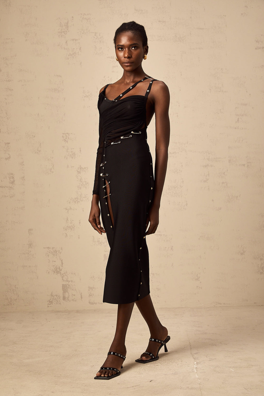 Louise black cut-out asymmetrical midi dress (Final Sale-US Only)