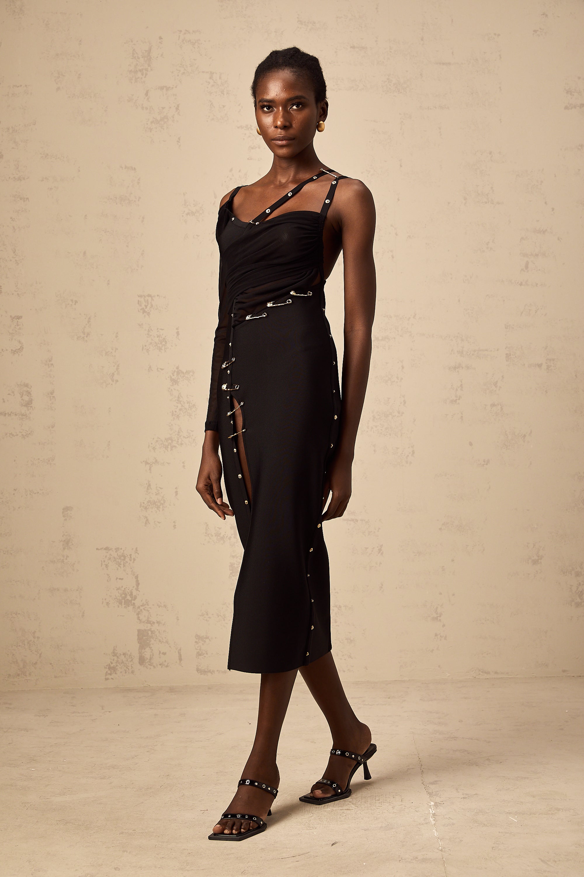 Louise black cut-out asymmetrical midi dress (Final Sale-US Only)