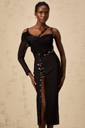 Louise black cut-out asymmetrical midi dress (Final Sale-US Only)