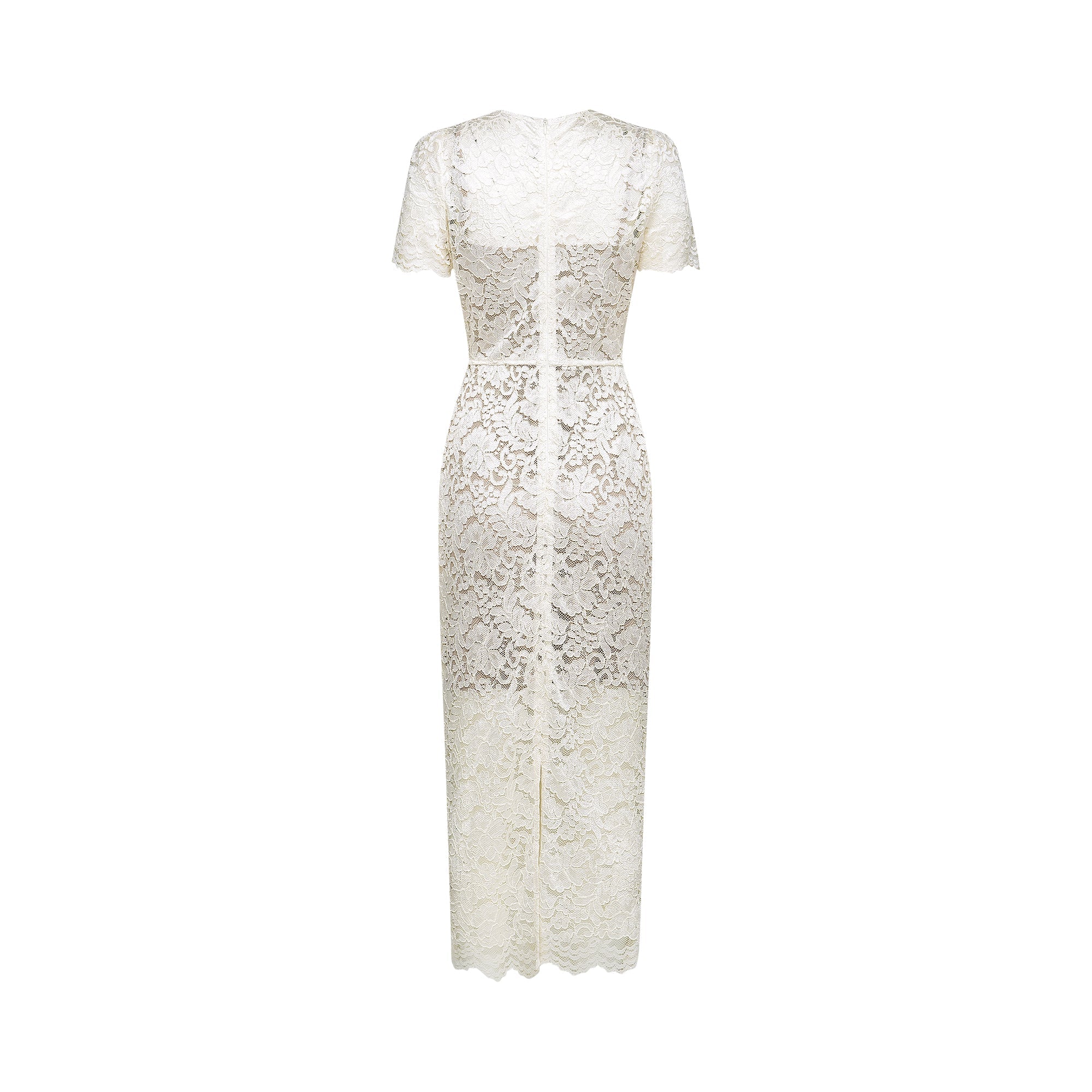 Vestido midi de encaje con adornos Kalena, elegante y con detalles decorativos, en color neutro, para ocasiones especiales