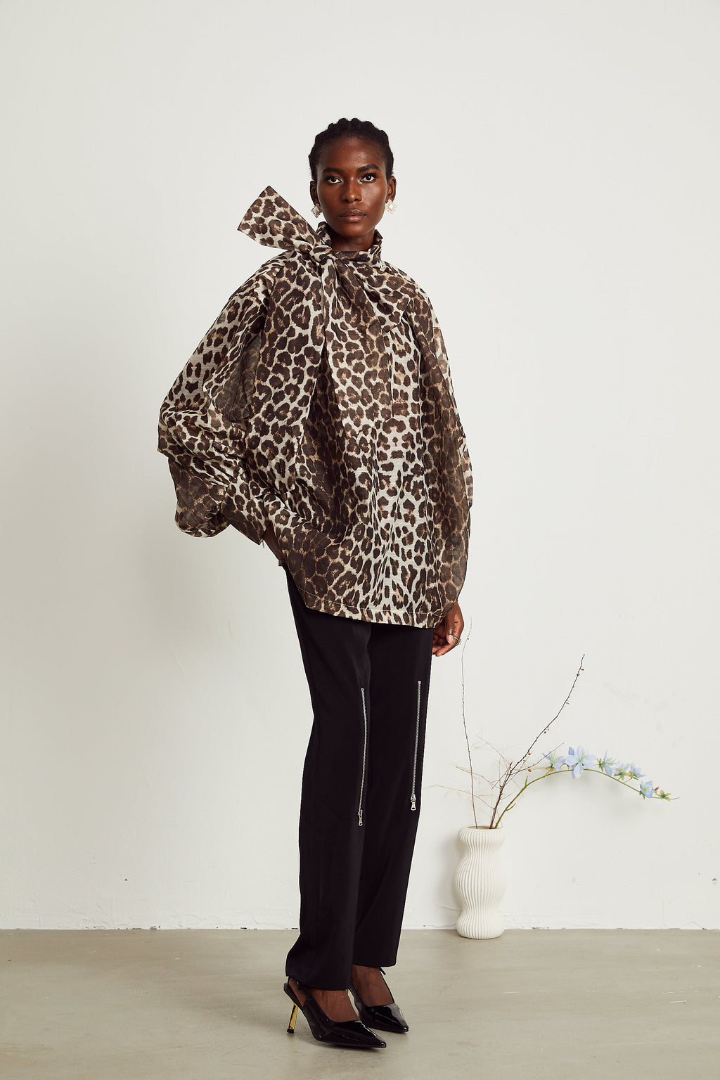 Belle leopard-print oversize-sleeved blouse (Final Sale-US Only)